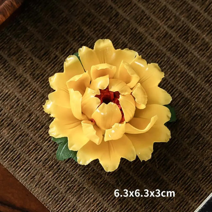 BWOOOH Tibetan Lotus Blessing Ceramic Stick Incense Burner Decoration - Yellow - Incense Burner