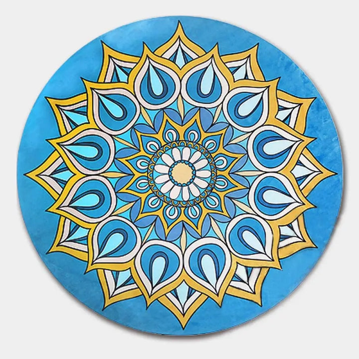 Buddha Stones Tibetan Lotus Mandala Enlightenment Foldable Natural Rubber Yoga Mat Decoration - 1400*1400*1mm Blue