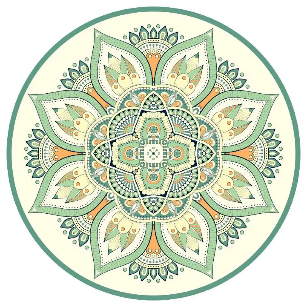Buddha Stones Tibetan Lotus Mandala Enlightenment Foldable Natural Rubber Yoga Mat Decoration - 1400*1400*1mm Green