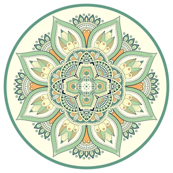 Buddha Stones Tibetan Lotus Mandala Enlightenment Foldable Natural Rubber Yoga Mat Decoration - 1400*1400*1mm Green