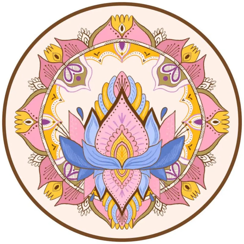 Buddha Stones Tibetan Lotus Mandala Enlightenment Foldable Natural Rubber Yoga Mat Decoration - 1400*1400*1mm Pink Blue