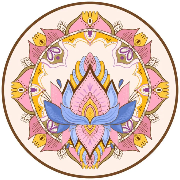 Buddha Stones Tibetan Lotus Mandala Enlightenment Foldable Natural Rubber Yoga Mat Decoration - 1400*1400*1mm Pink Blue
