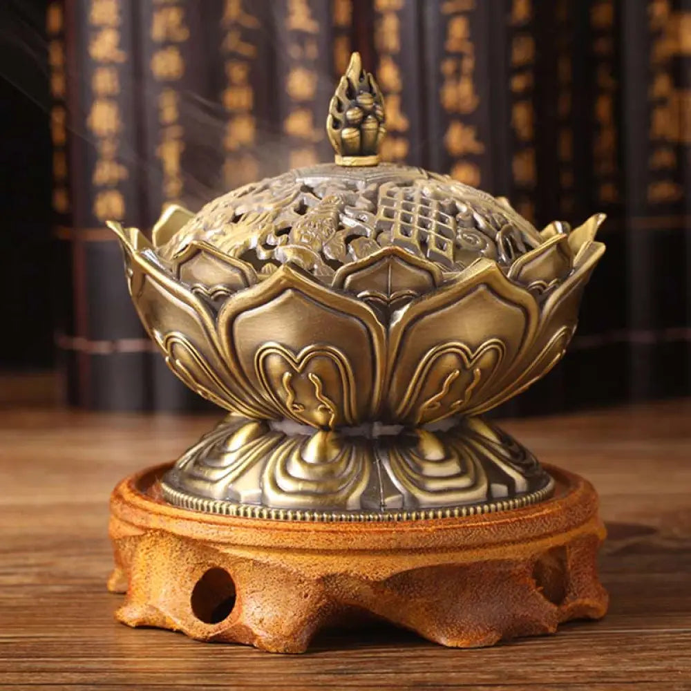 BWOOOH Tibetan Lotus Shaped Purify Incense Burner - Bronze - Incense Burner