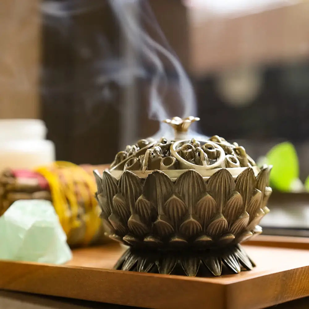 BWOOOH Tibetan Lotus Shaped Purify Incense Burner - Bronze - Incense Burner