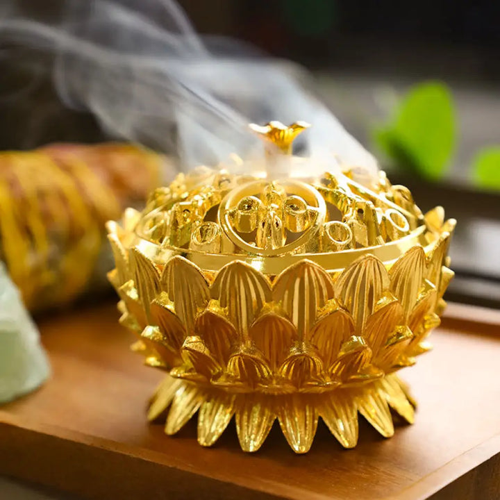 BWOOOH Tibetan Lotus Shaped Purify Incense Burner - Gold - Incense Burner