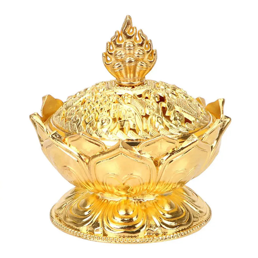 BWOOOH Tibetan Lotus Shaped Purify Incense Burner - Gold - Incense Burner