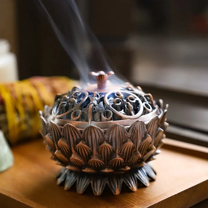 BWOOOH Tibetan Lotus Shaped Purify Incense Burner - Red Bronze - Incense Burner