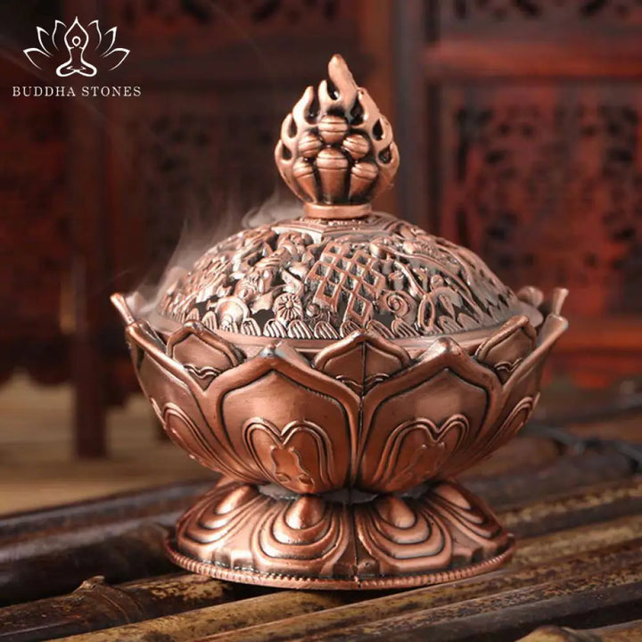 BWOOOH Tibetan Lotus Shaped Purify Incense Burner - Red Bronze - Incense Burner