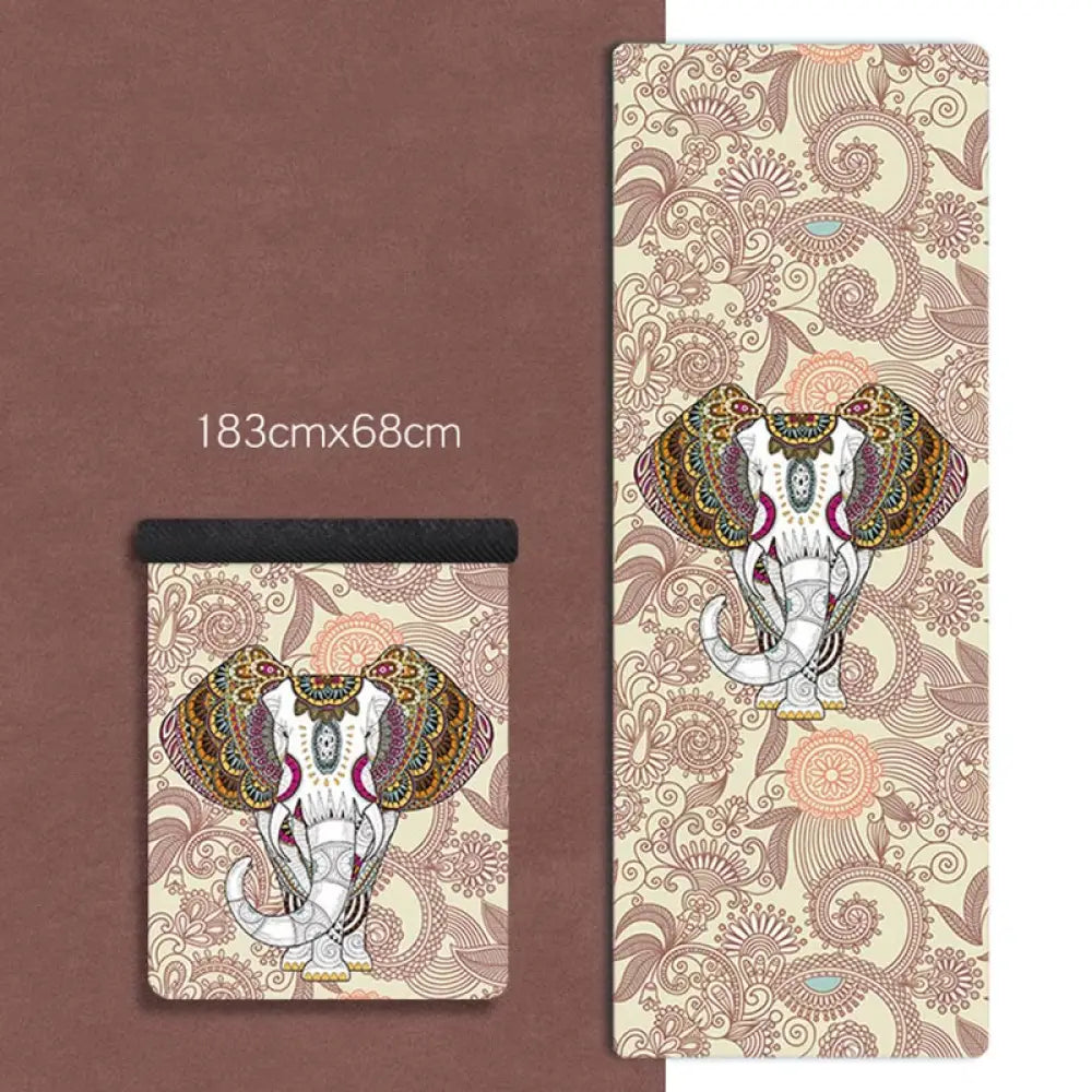 Buddha Stones Tibetan Mandala Elephant Lotus Koi Fish Mindful Natural Rubber Yoga Mat Decoration - Beige Elephant