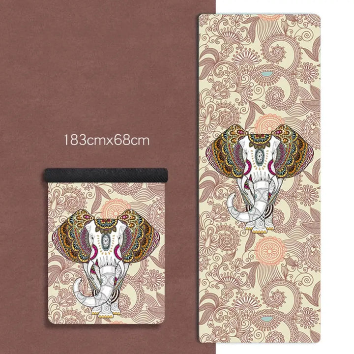 Buddha Stones Tibetan Mandala Elephant Lotus Koi Fish Mindful Natural Rubber Yoga Mat Decoration - Beige Elephant