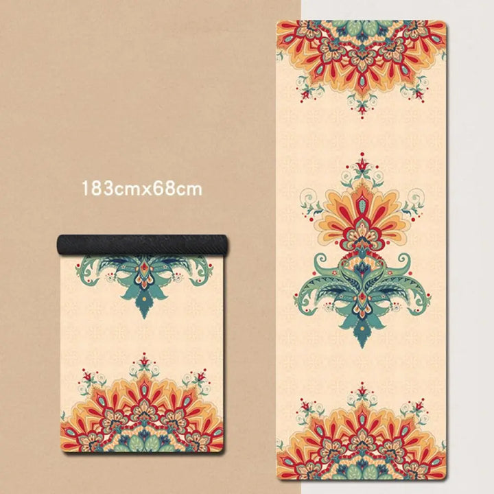 Buddha Stones Tibetan Mandala Elephant Lotus Koi Fish Mindful Natural Rubber Yoga Mat Decoration - Beige Flower - Yoga
