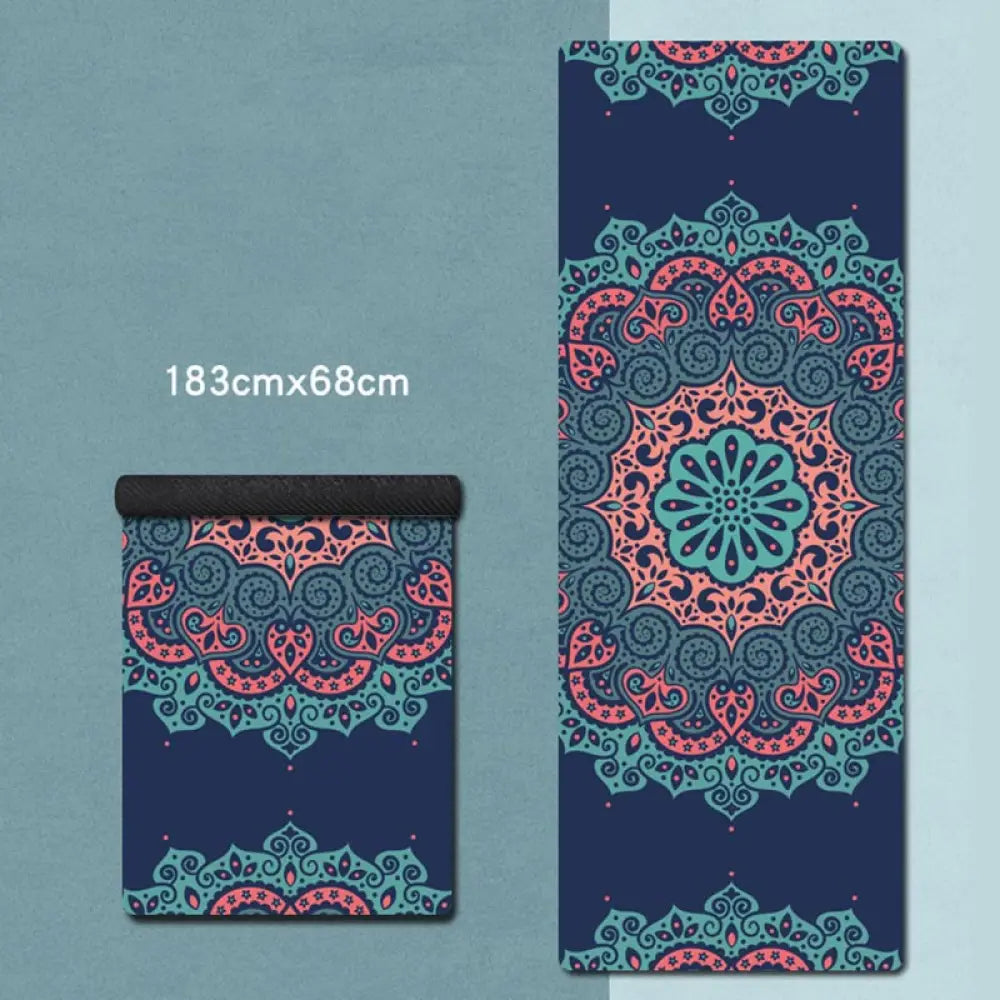 Buddha Stones Tibetan Mandala Elephant Lotus Koi Fish Mindful Natural Rubber Yoga Mat Decoration - Blue Green Red