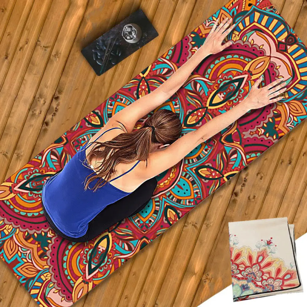 Buddha Stones Tibetan Mandala Elephant Lotus Koi Fish Mindful Natural Rubber Yoga Mat Decoration - Colorful Mandala