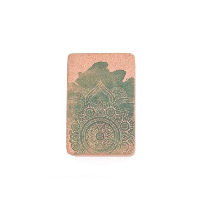 Buddha Stones Tibetan Mandala Mindful Yoga Cork Block - Green Mandala - Yoga Cork Block