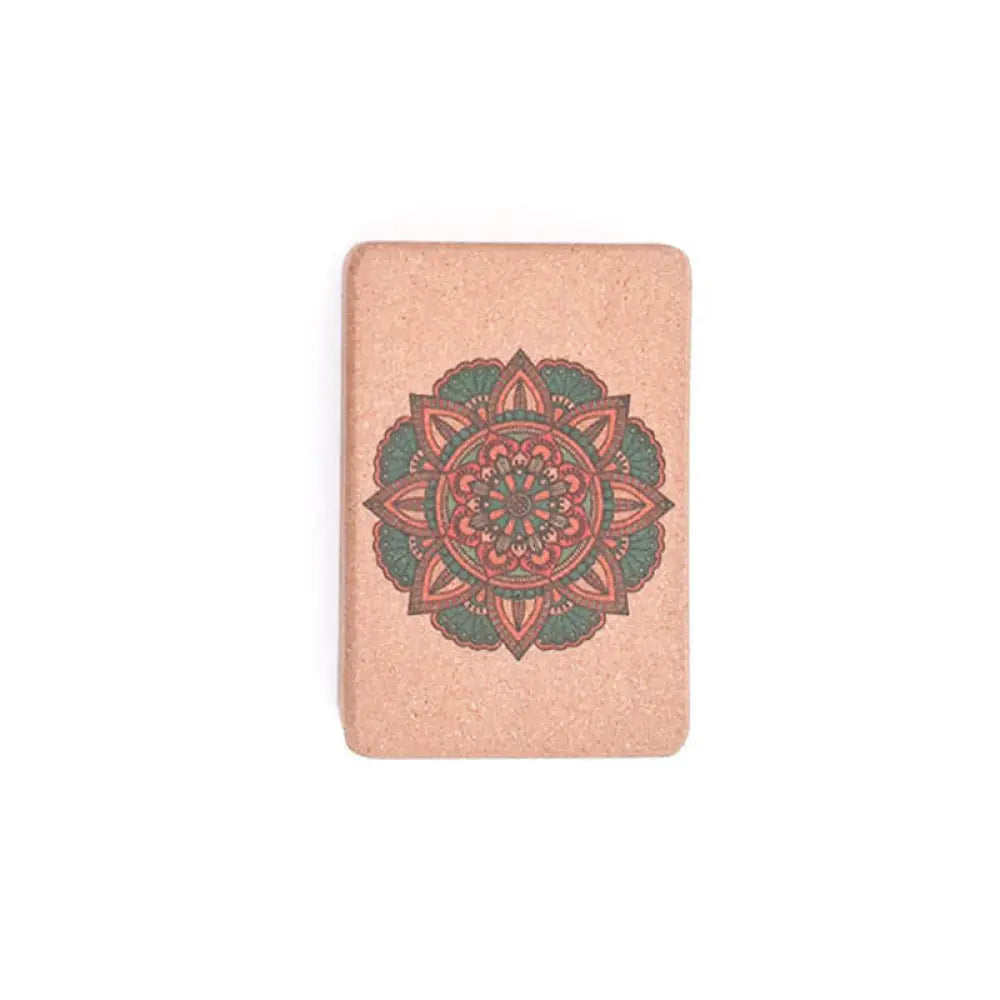 Buddha Stones Tibetan Mandala Mindful Yoga Cork Block - Green Mandala Flower - Yoga Cork Block