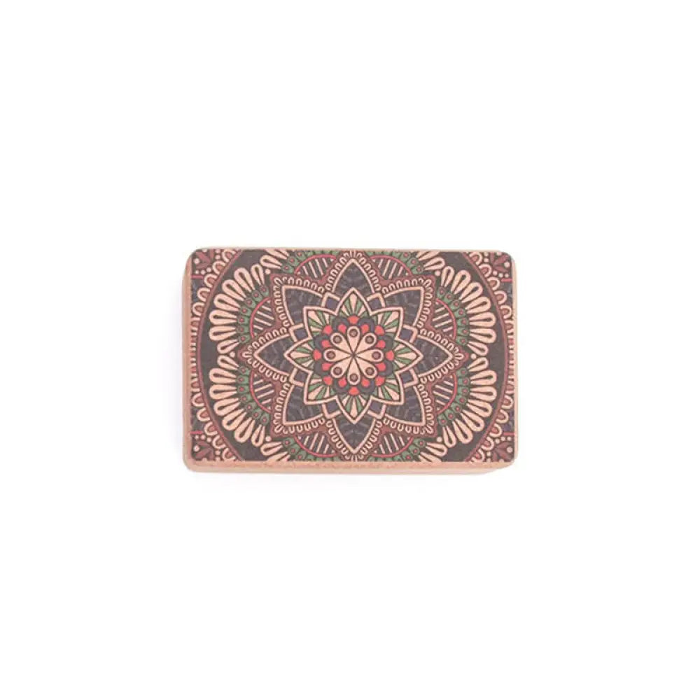 Buddha Stones Tibetan Mandala Mindful Yoga Cork Block - Green Red Mandala - Yoga Cork Block