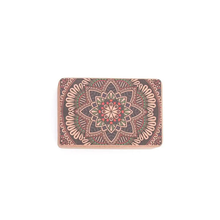 Buddha Stones Tibetan Mandala Mindful Yoga Cork Block - Green Red Mandala - Yoga Cork Block