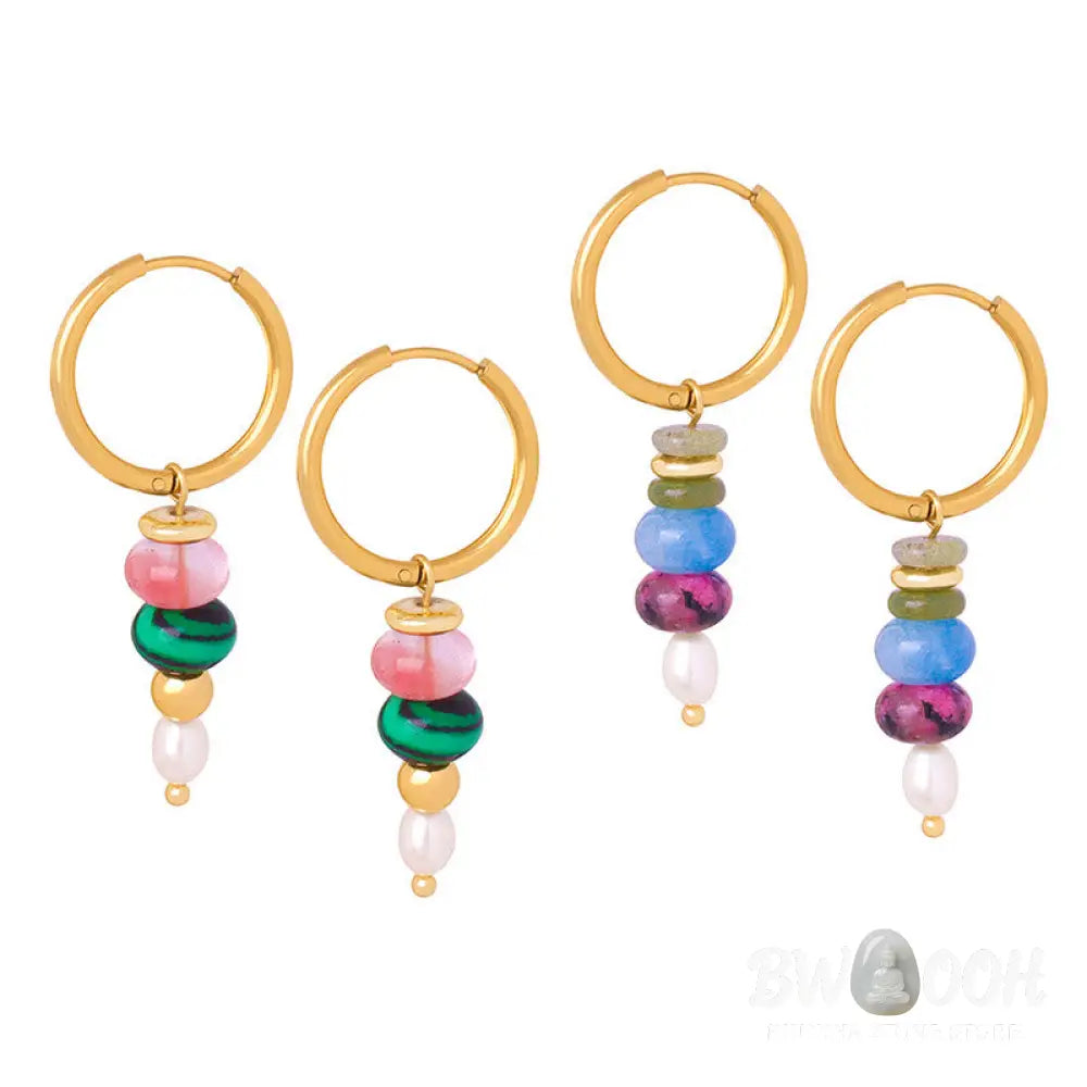 Buddha Stones Tibetan Marnyi Stone Design Natural Red Agate Pearl Confidence Titanium Steel Earrings - Earrings