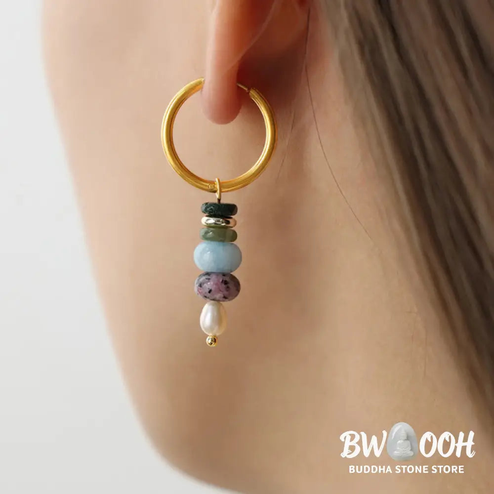 Buddha Stones Tibetan Marnyi Stone Design Natural Red Agate Pearl Confidence Titanium Steel Earrings - Earrings