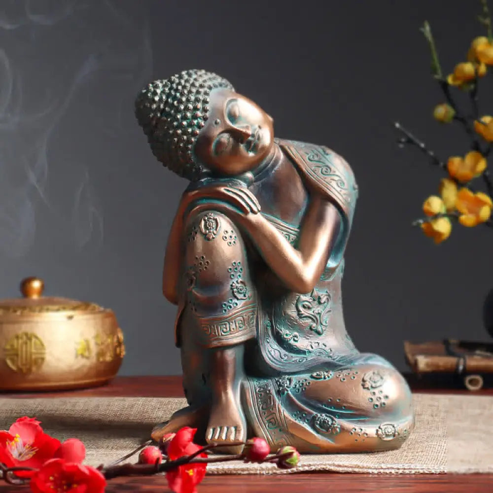 BWOOOH Tibetan Meditating Buddha Serenity Resin Statue Decoration - Bronze - Decorations