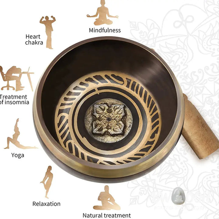 BWOOOH Tibetan Meditation Bowl for Healing and Mindfulness Om Mani Padme Hum Singing Bowl - Singing Bowl