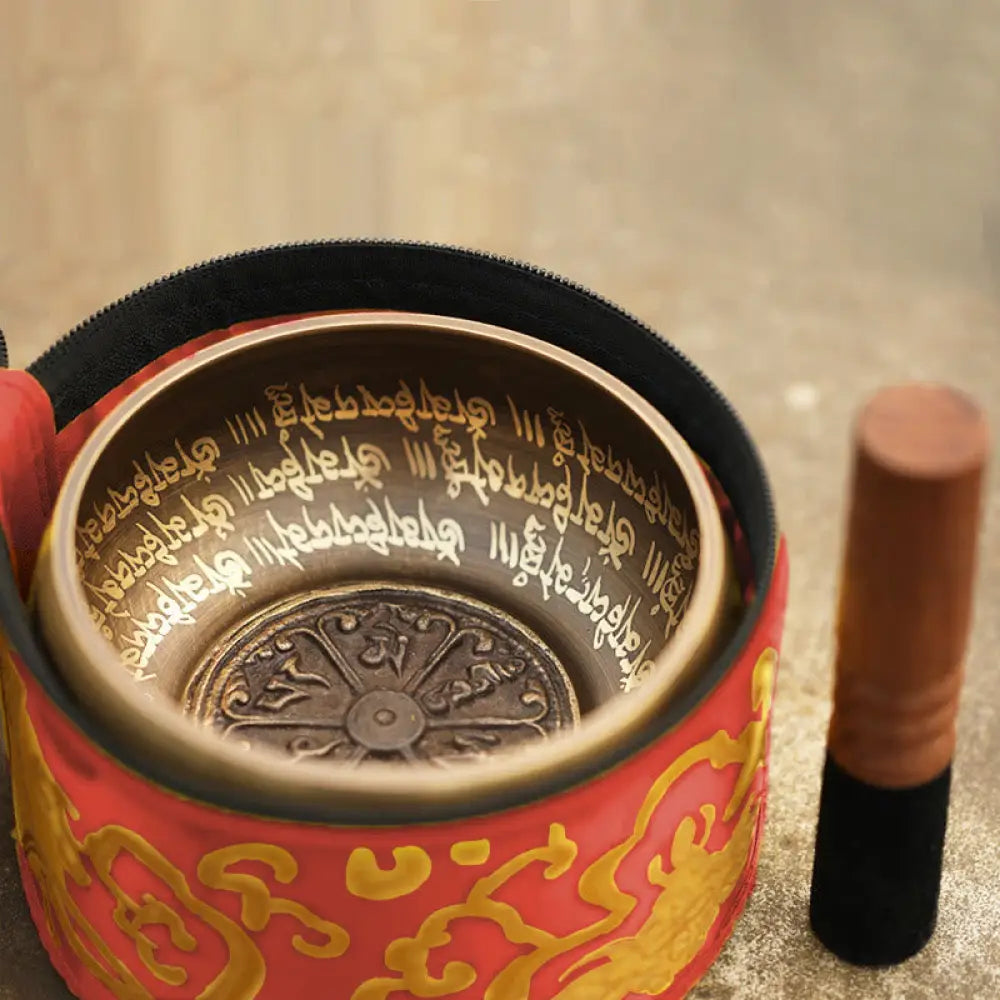 BWOOOH Tibetan Meditation Sound Bowl Handcrafted for Healing and Mindfulness Singing Bowl Set - Red - Singing