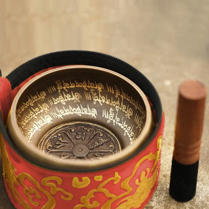BWOOOH Tibetan Meditation Sound Bowl Handcrafted for Healing and Mindfulness Singing Bowl Set - Red - Singing