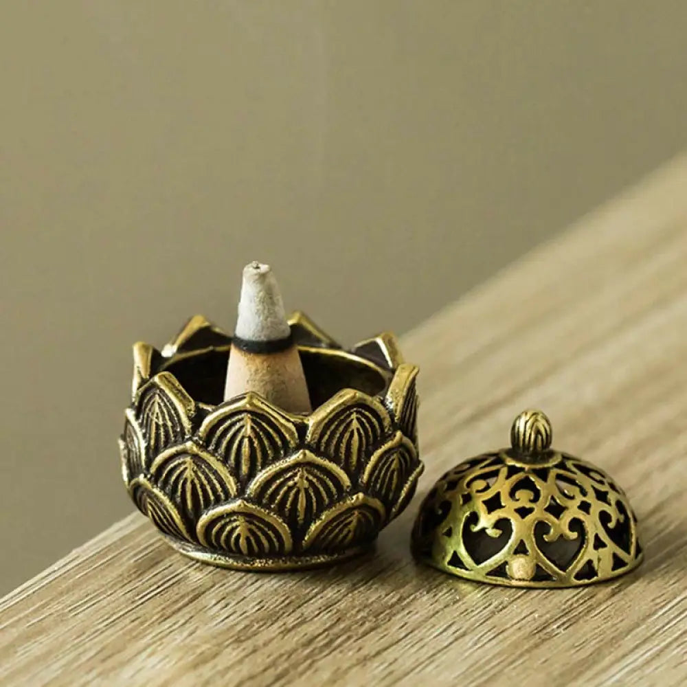 BWOOOH Tibetan Mini Lotus Pattern Meditation Copper Incense Burner - Lotus - Incense Burner