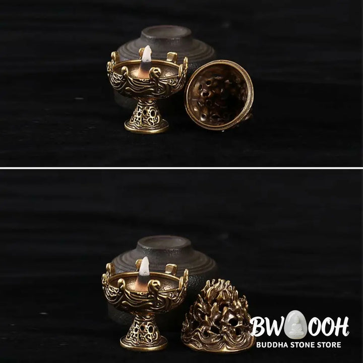 BWOOOH Tibetan Mini Mountain Pattern Meditation Copper Alloy Incense Burner - Incense Burner