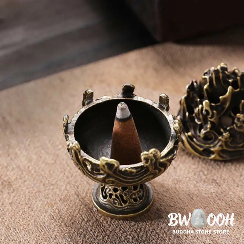 BWOOOH Tibetan Mini Mountain Pattern Meditation Copper Alloy Incense Burner - Incense Burner