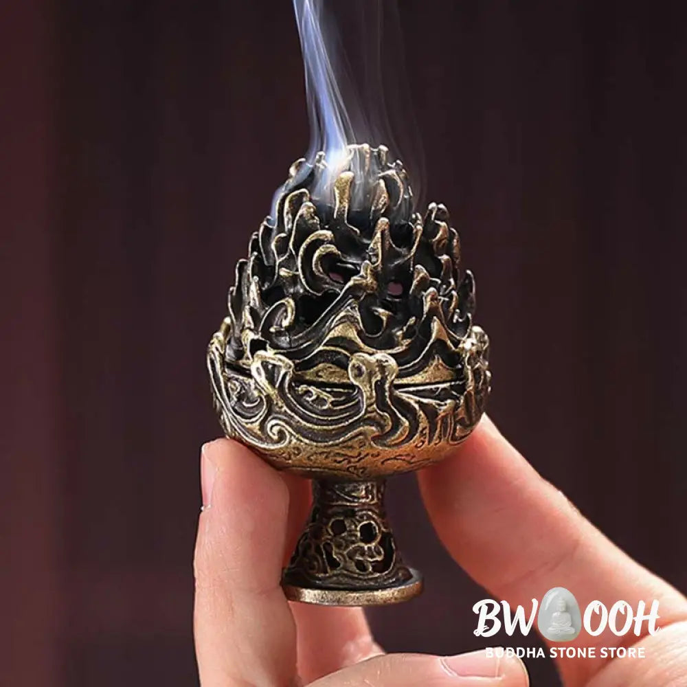 BWOOOH Tibetan Mini Mountain Pattern Meditation Copper Alloy Incense Burner - Incense Burner
