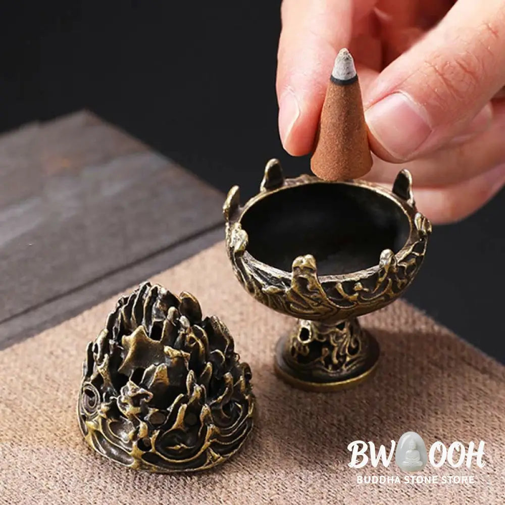 BWOOOH Tibetan Mini Mountain Pattern Meditation Copper Alloy Incense Burner - Incense Burner