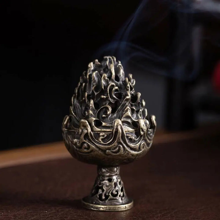 BWOOOH Tibetan Mini Mountain Pattern Meditation Copper Alloy Incense Burner - Bronze 4.5*6.8cm - Incense Burner