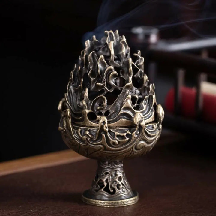 BWOOOH Tibetan Mini Mountain Pattern Meditation Copper Alloy Incense Burner - Bronze 6.6*10.5cm - Incense Burner