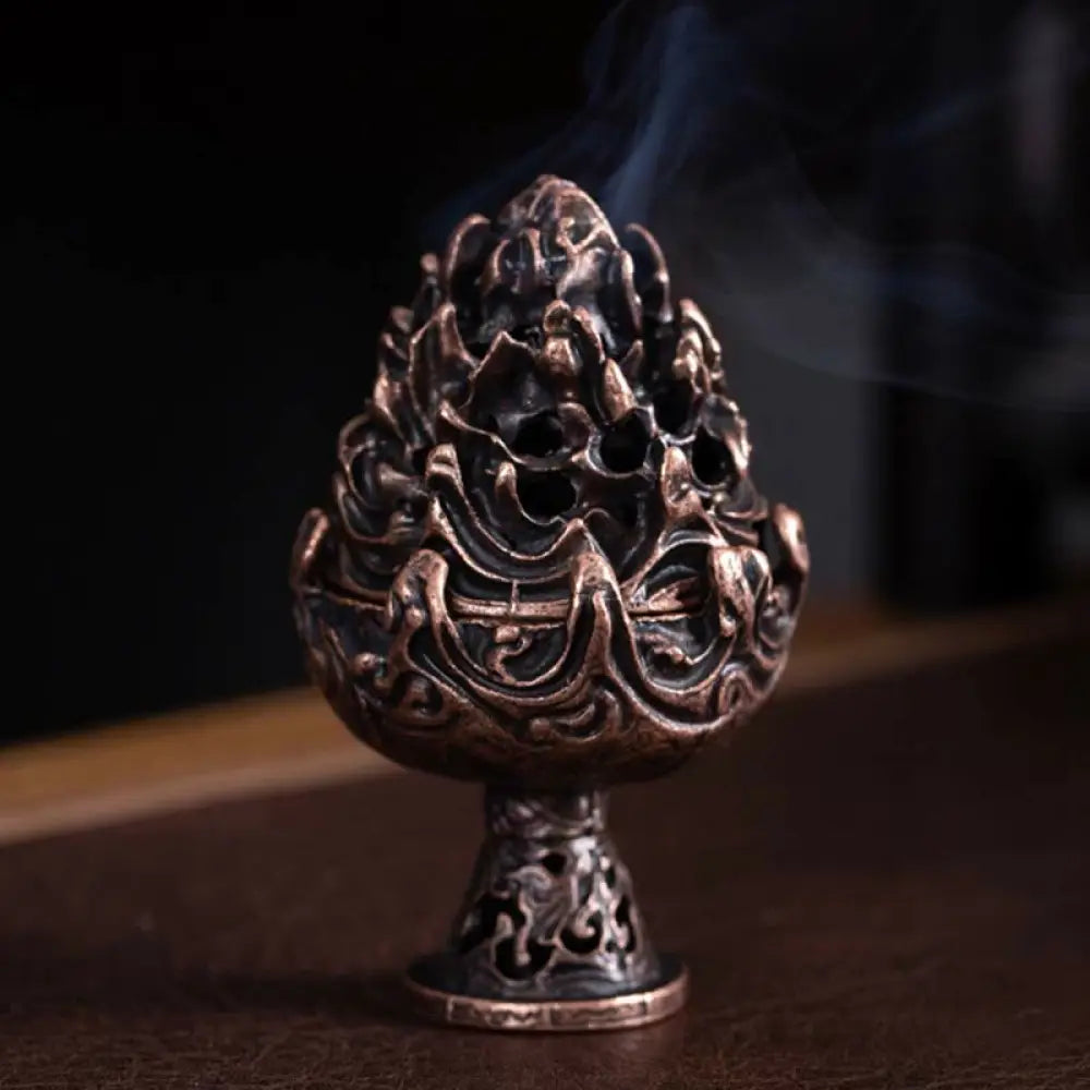 BWOOOH Tibetan Mini Mountain Pattern Meditation Copper Alloy Incense Burner - DarkRed 4.5*6.8cm - Incense Burner