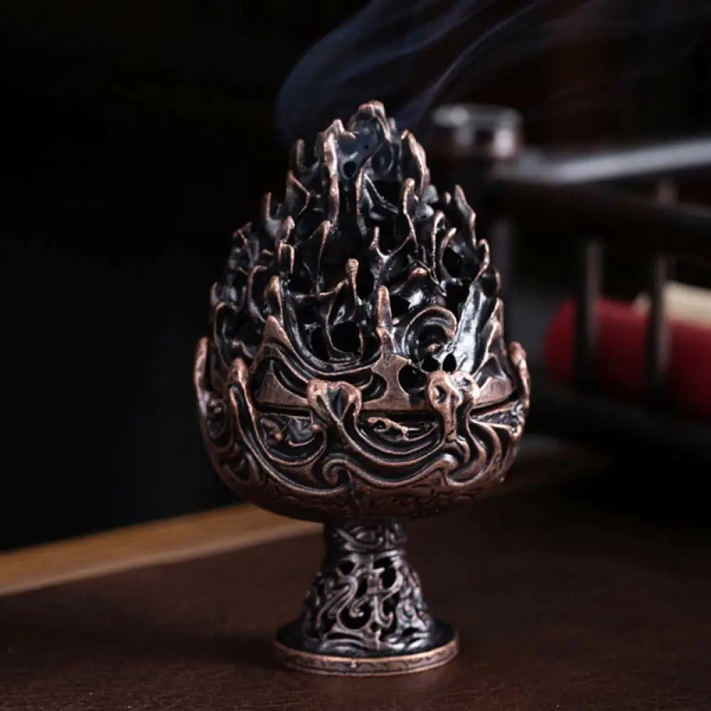 BWOOOH Tibetan Mini Mountain Pattern Meditation Copper Alloy Incense Burner - DarkRed 6.6*10.5cm - Incense Burner