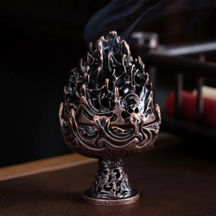 BWOOOH Tibetan Mini Mountain Pattern Meditation Copper Alloy Incense Burner - DarkRed 6.6*10.5cm - Incense Burner