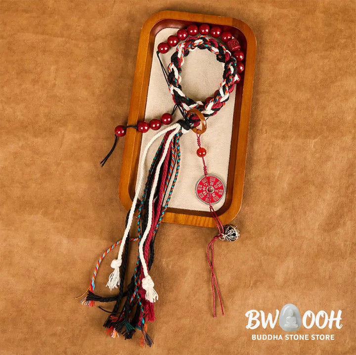 Buddha Stones Tibetan Mountain Ghosts Spend Money Cinnabar Double-Layer Red Rope Tassel Protection Bracelet - BWOOOH