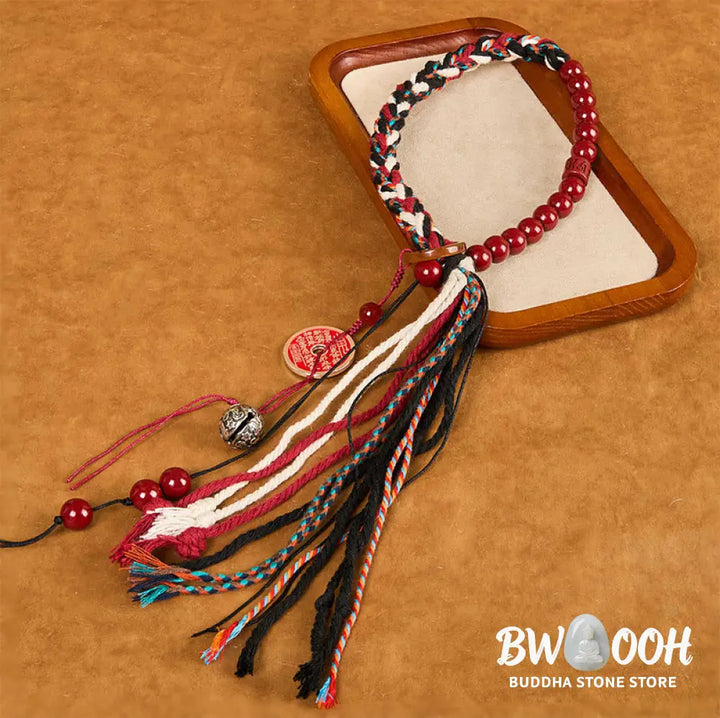 Buddha Stones Tibetan Mountain Ghosts Spend Money Cinnabar Double-Layer Red Rope Tassel Protection Bracelet - BWOOOH
