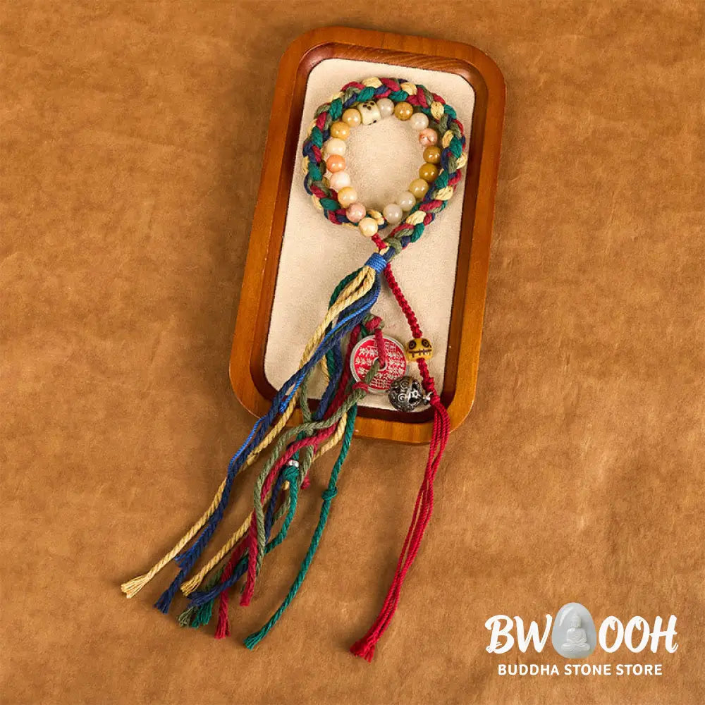 Buddha Stones Tibetan Mountain Ghosts Spend Money Colorful Chalcedony Double-Layer Colored Rope Tassel Positive