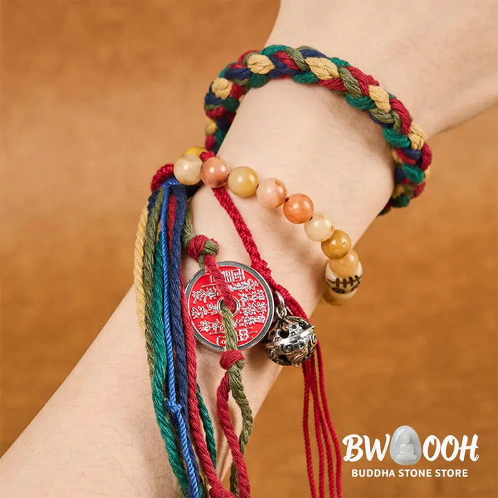 Buddha Stones Tibetan Mountain Ghosts Spend Money Colorful Chalcedony Double-Layer Colored Rope Tassel Positive