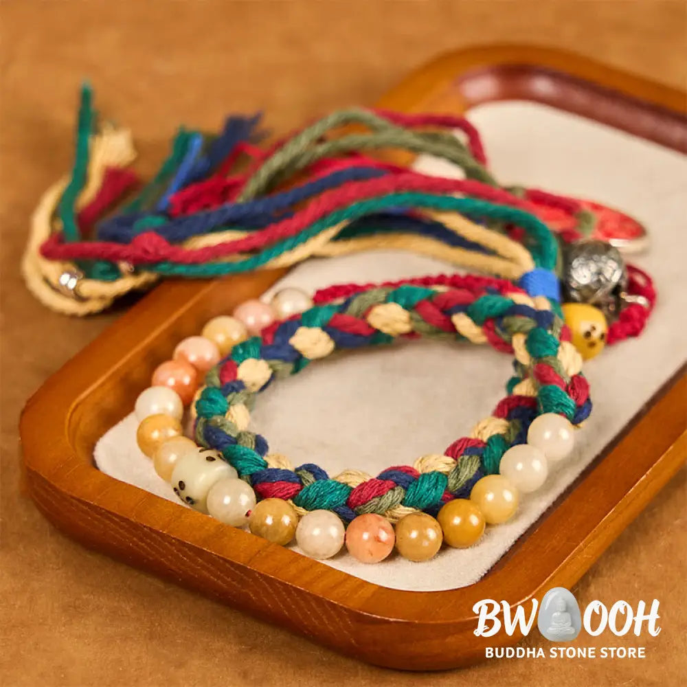 Buddha Stones Tibetan Mountain Ghosts Spend Money Colorful Chalcedony Double-Layer Colored Rope Tassel Positive