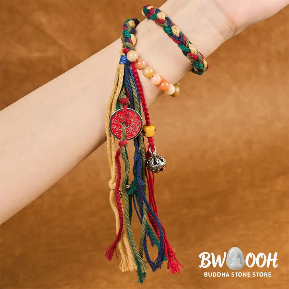 Buddha Stones Tibetan Mountain Ghosts Spend Money Colorful Chalcedony Double-Layer Colored Rope Tassel Positive