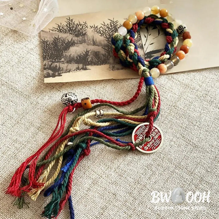 Buddha Stones Tibetan Mountain Ghosts Spend Money Colorful Chalcedony Double-Layer Colored Rope Tassel Positive