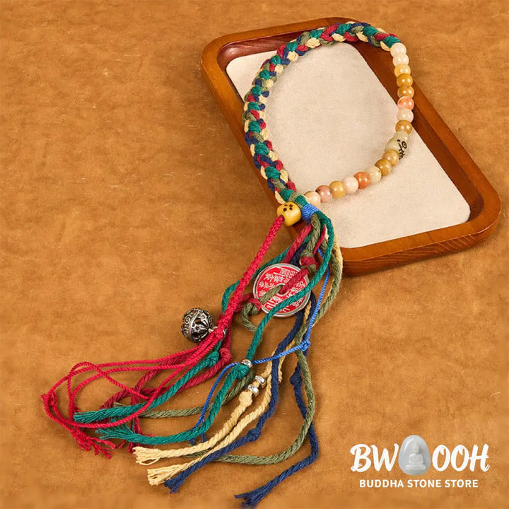 Buddha Stones Tibetan Mountain Ghosts Spend Money Colorful Chalcedony Double-Layer Colored Rope Tassel Positive