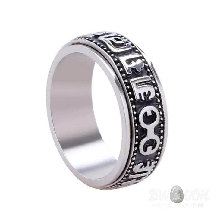 Buddha Stones Tibetan Om Mani Padme Hum Titanium Steel Spinner Balance Ring - Ring