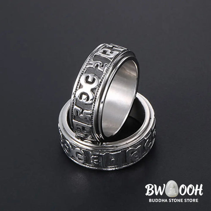Buddha Stones Tibetan Om Mani Padme Hum Titanium Steel Spinner Balance Ring - Ring