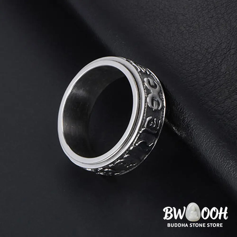 Buddha Stones Tibetan Om Mani Padme Hum Titanium Steel Spinner Balance Ring - Ring