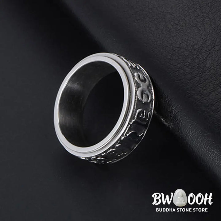 Buddha Stones Tibetan Om Mani Padme Hum Titanium Steel Spinner Balance Ring - Ring