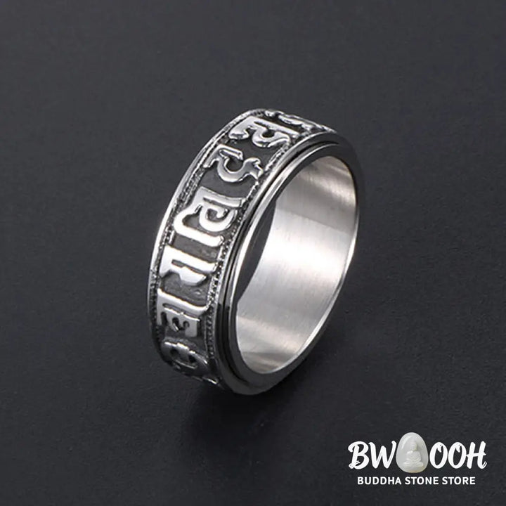 Buddha Stones Tibetan Om Mani Padme Hum Titanium Steel Spinner Balance Ring - Ring